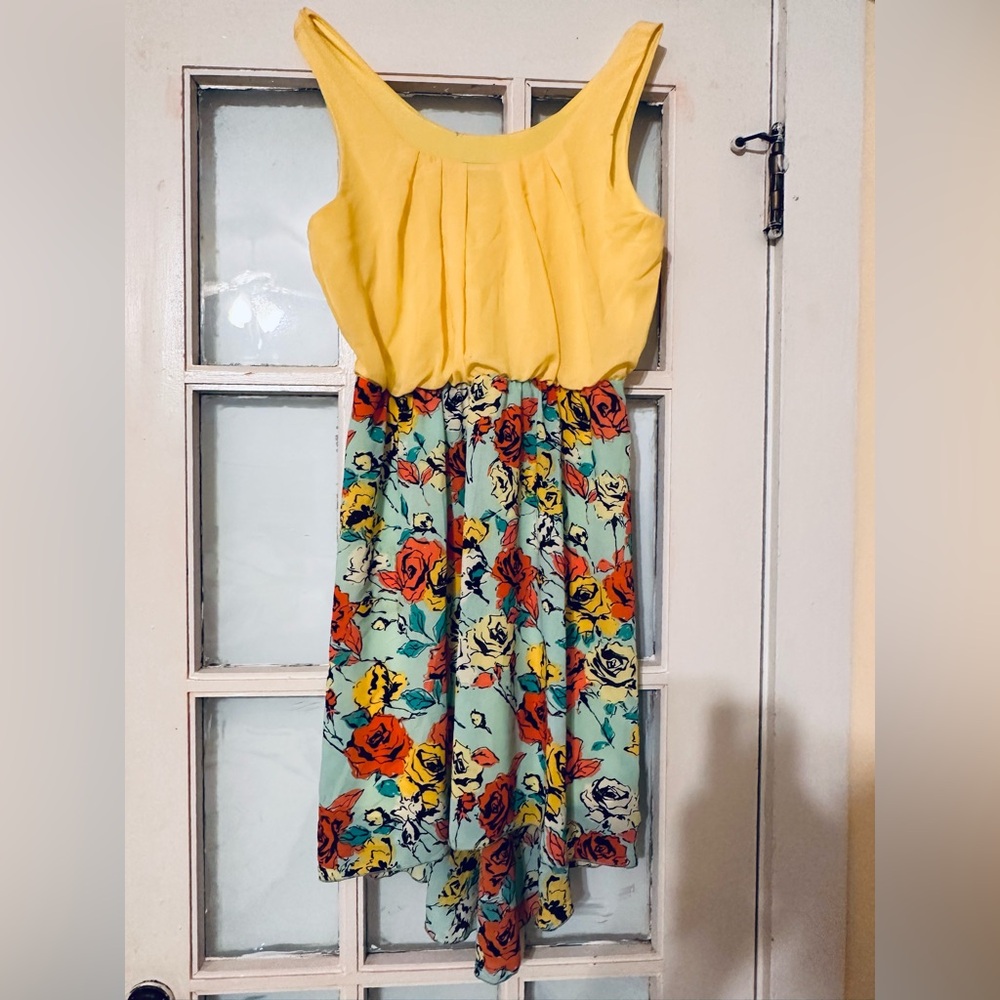 Yellow and floral hi-low midi dress